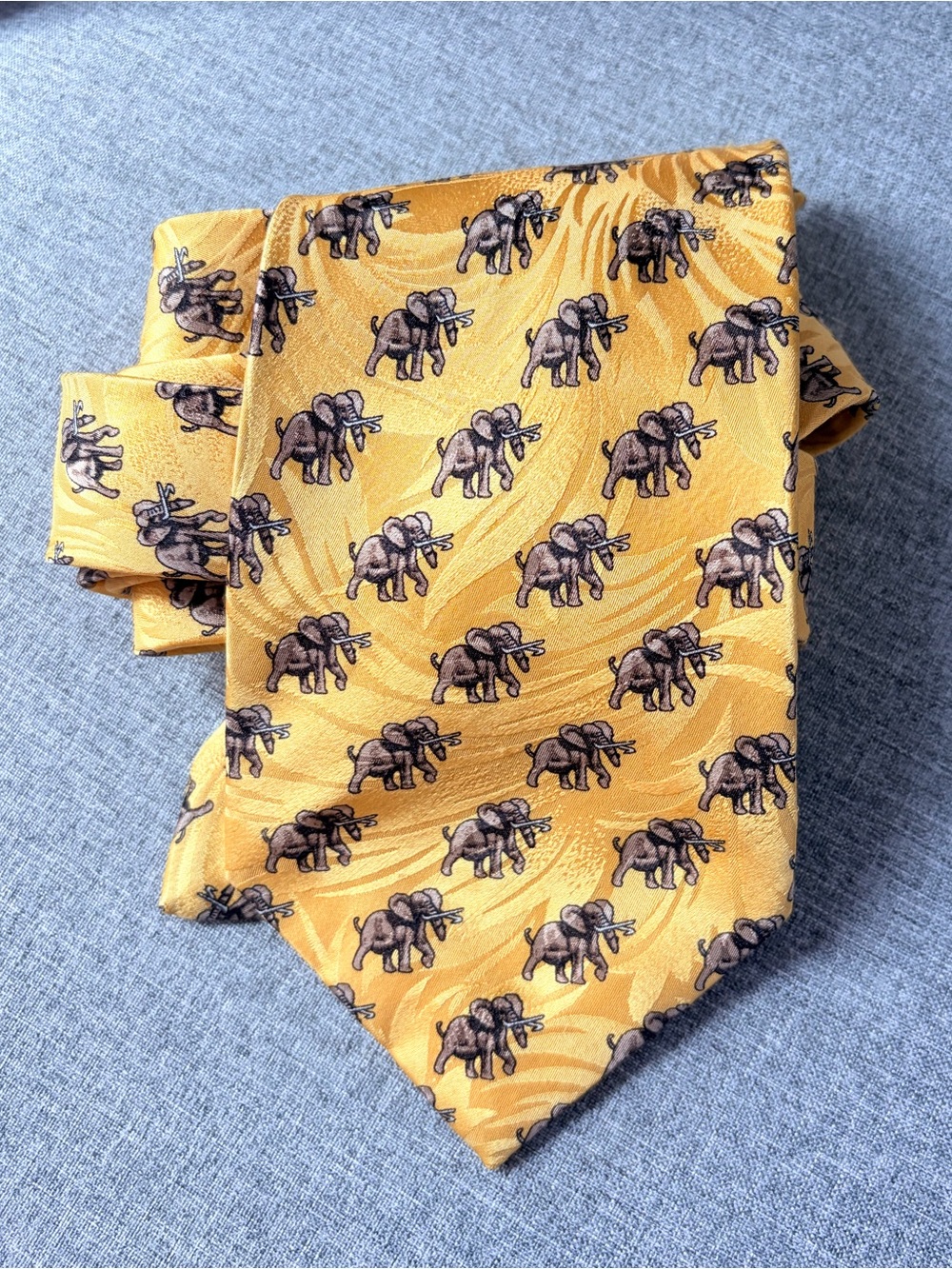 Silk Tie Necktie Gold Yellow Elephant Africa Safari Wildlife Animal Gift